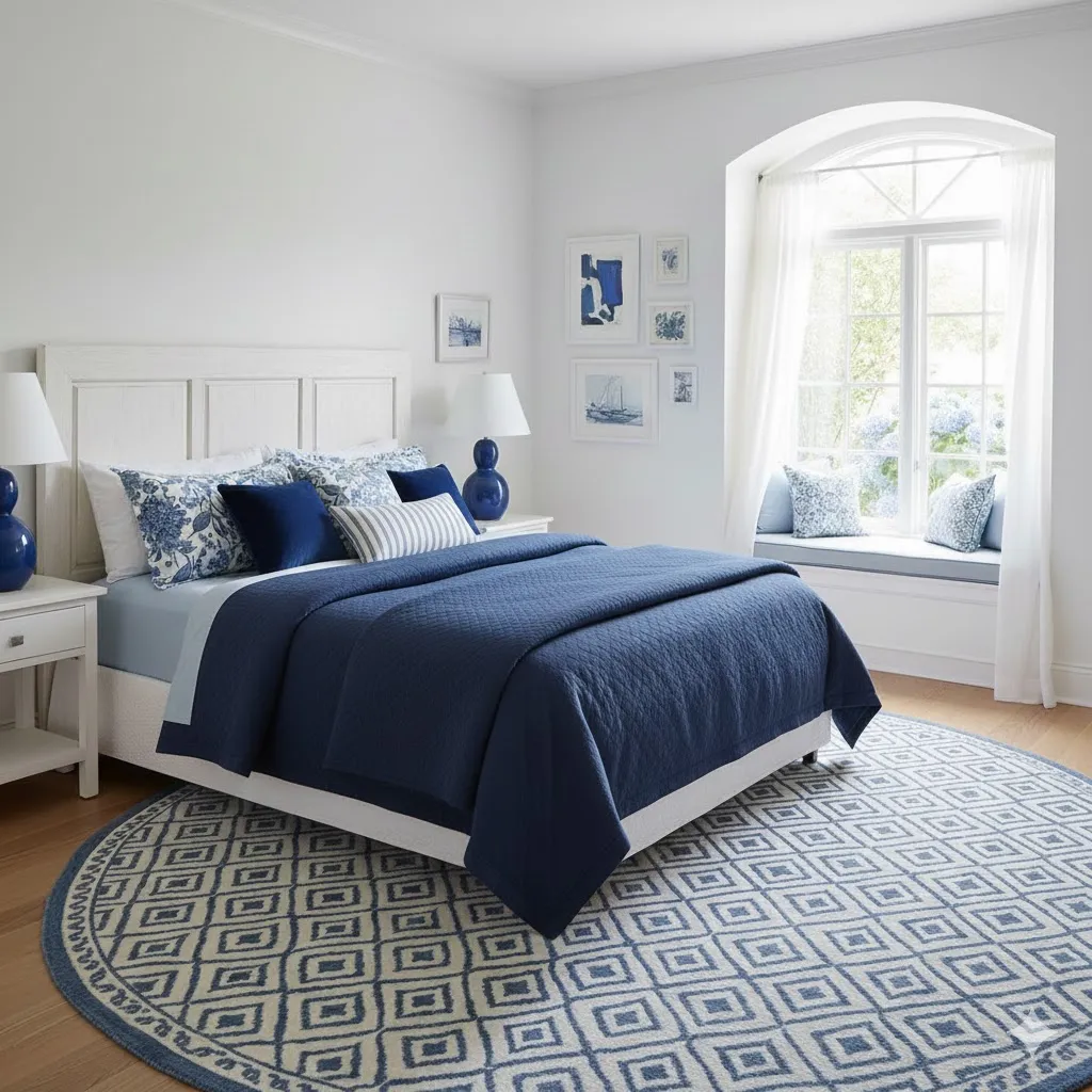 Use Navy Blue Bedding for Contrast