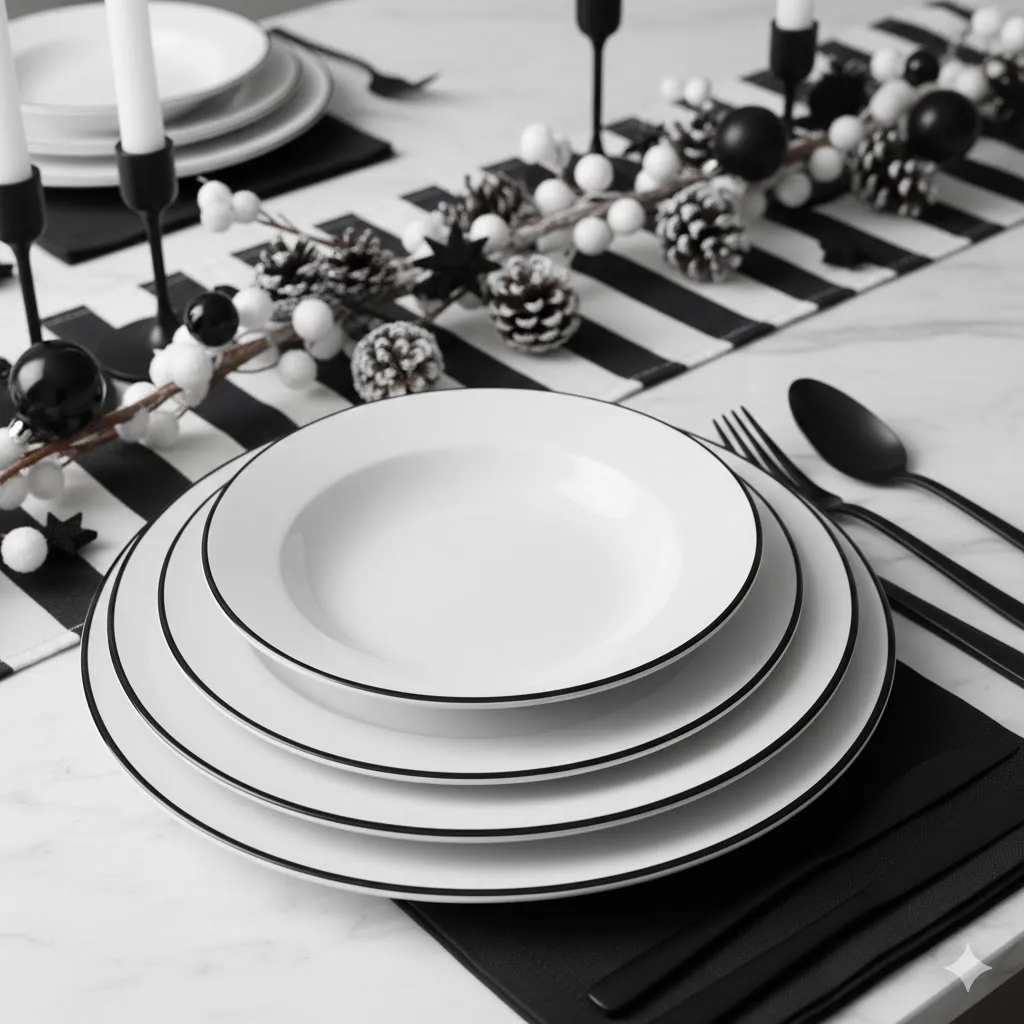 White Plates with Black Rim